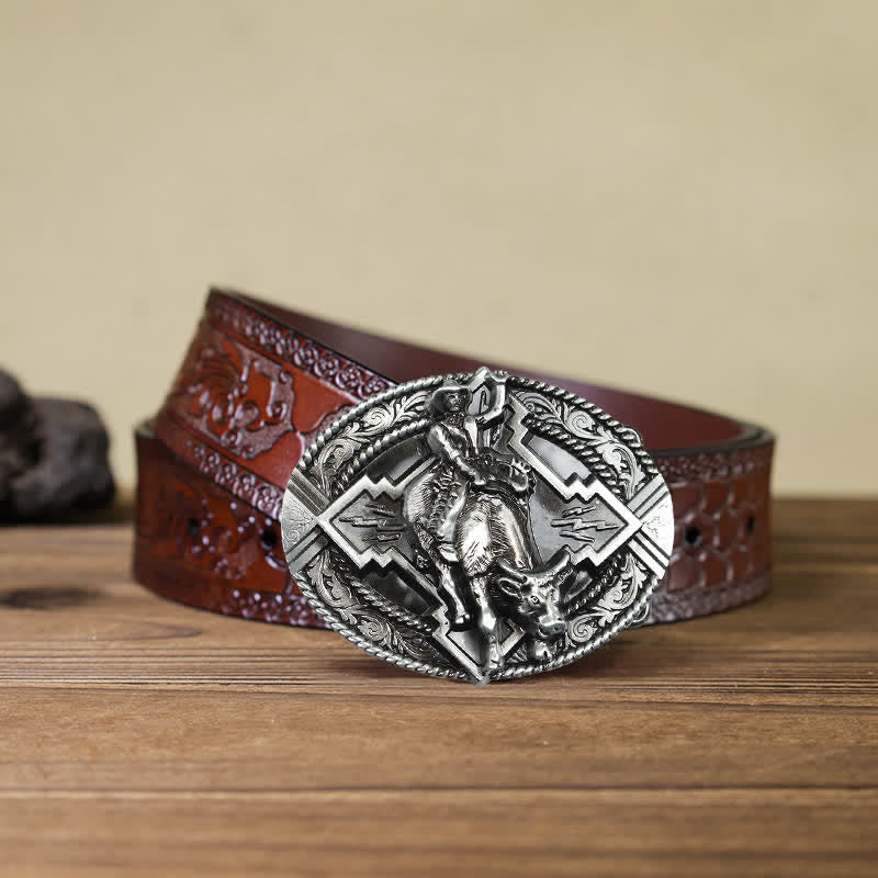 Ceinture en cuir à boucle pour homme avec motif de taureau rodéo