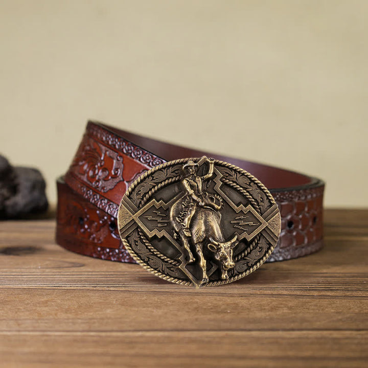 Ceinture en cuir à boucle pour homme avec motif de taureau rodéo