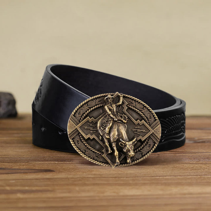 Ceinture en cuir à boucle pour homme avec motif de taureau rodéo