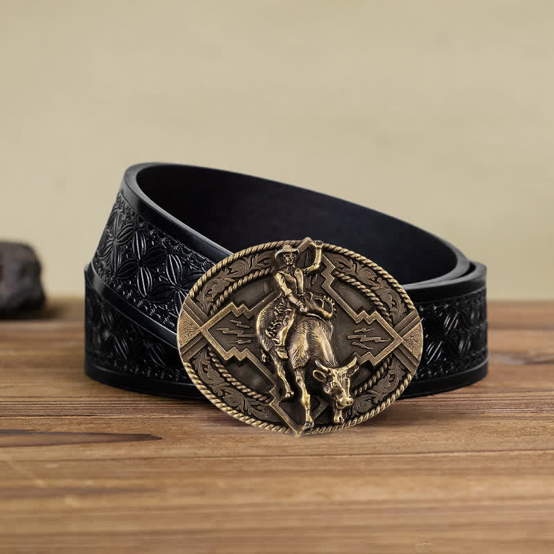 Ceinture en cuir à boucle pour homme avec motif de taureau rodéo