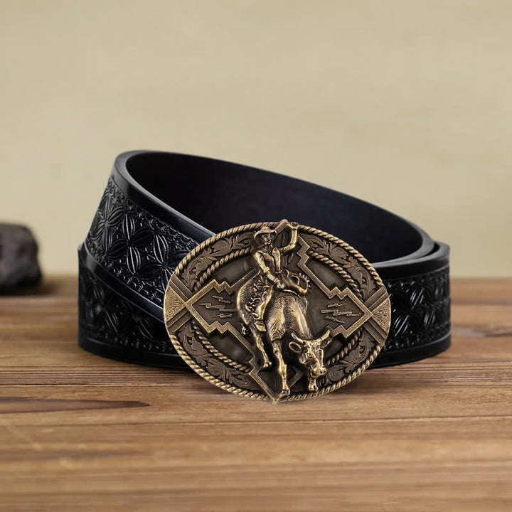 Ceinture en cuir à boucle pour homme avec motif de taureau rodéo