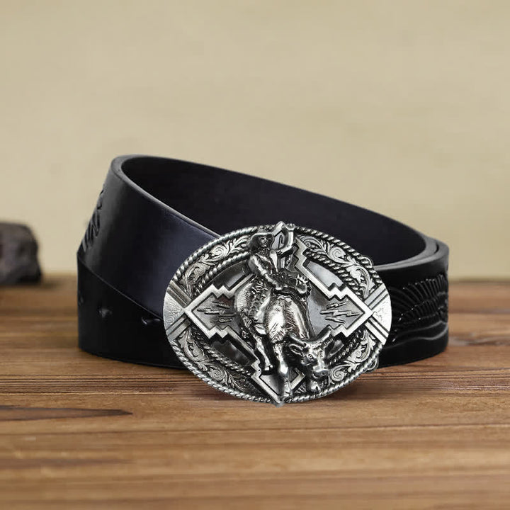 Ceinture en cuir à boucle pour homme avec motif de taureau rodéo