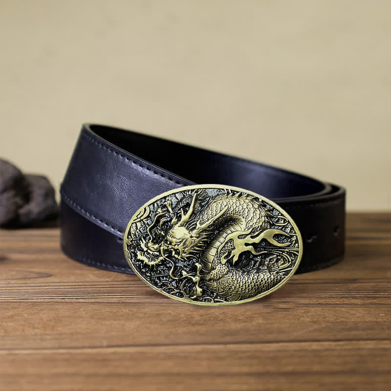 Ceinture en cuir à grande boucle pour homme avec dragon de feu