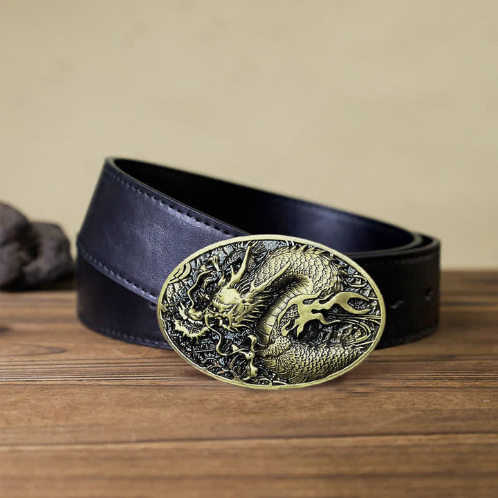 Ceinture en cuir à grande boucle pour homme avec dragon de feu