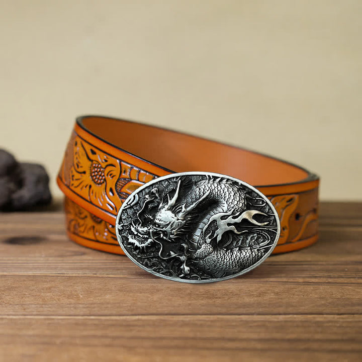 Ceinture en cuir à grande boucle pour homme avec dragon de feu