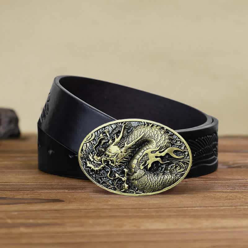 Ceinture en cuir à grande boucle pour homme avec dragon de feu