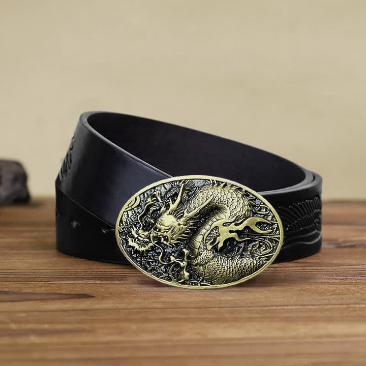 Ceinture en cuir à grande boucle pour homme avec dragon de feu