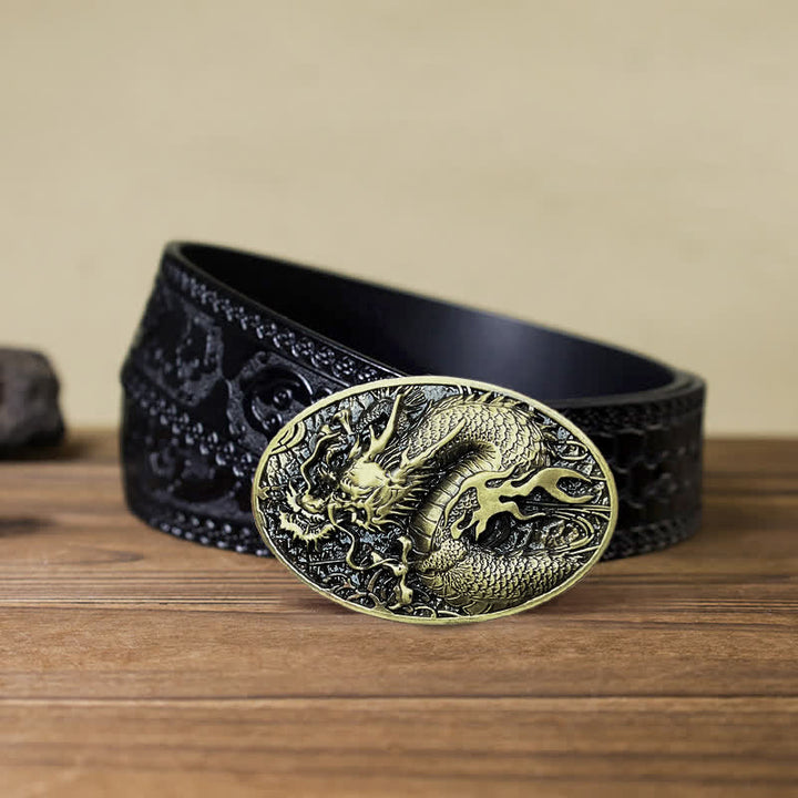 Ceinture en cuir à grande boucle pour homme avec dragon de feu
