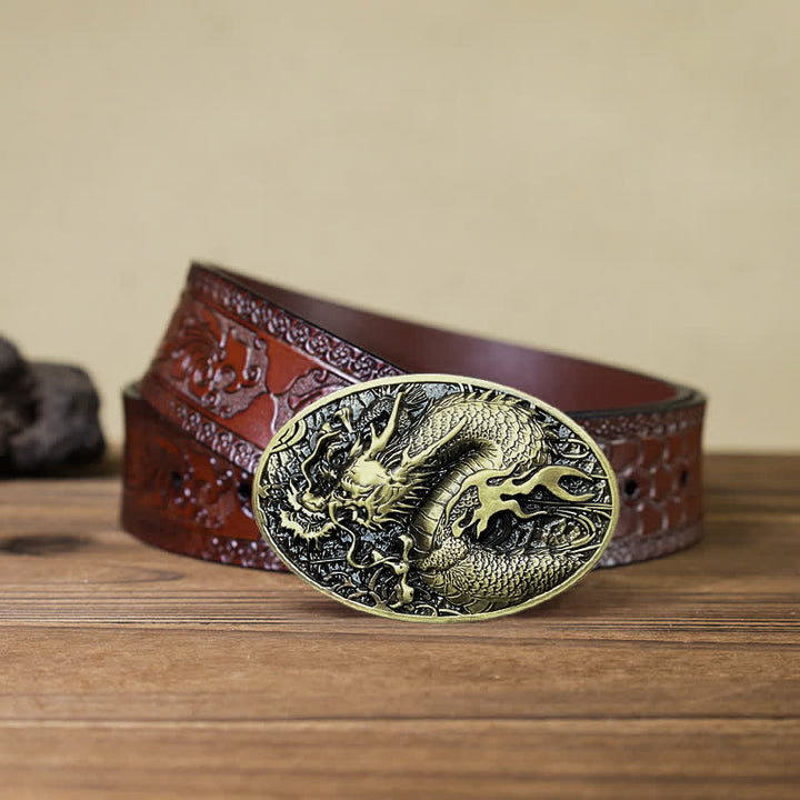 Ceinture en cuir à grande boucle pour homme avec dragon de feu