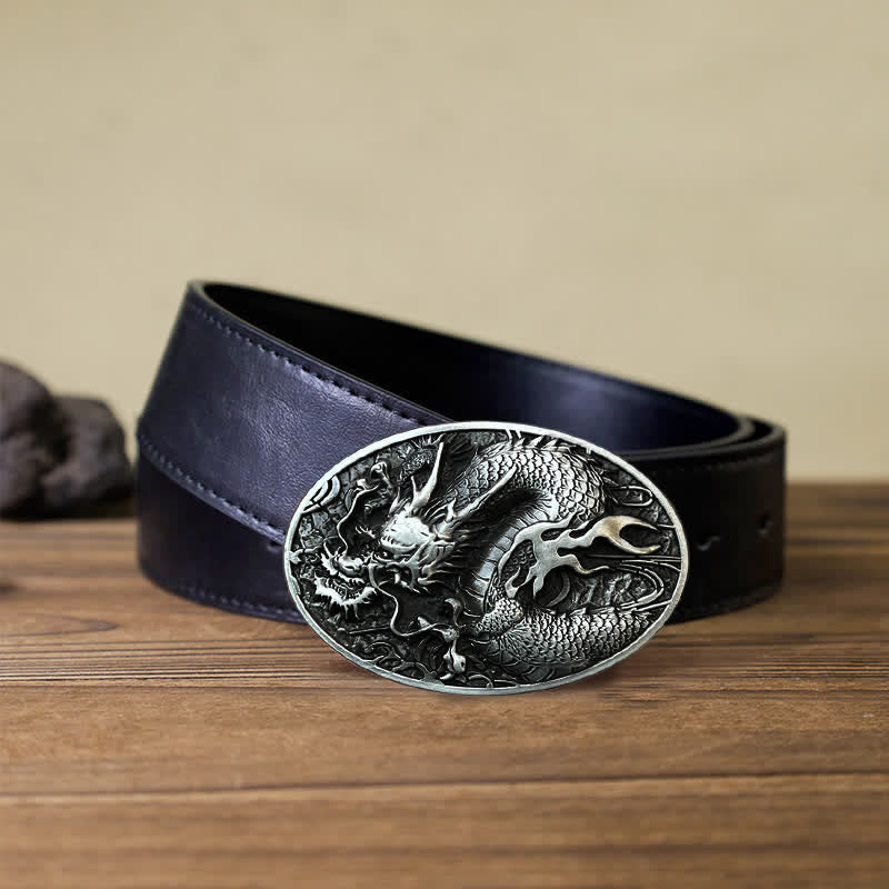 Ceinture en cuir à grande boucle pour homme avec dragon de feu