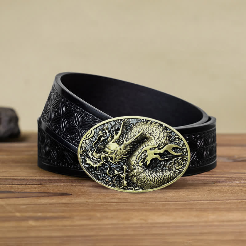 Ceinture en cuir à grande boucle pour homme avec dragon de feu