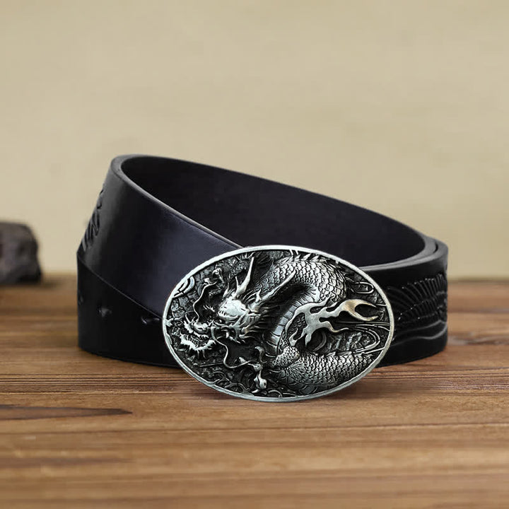 Ceinture en cuir à grande boucle pour homme avec dragon de feu