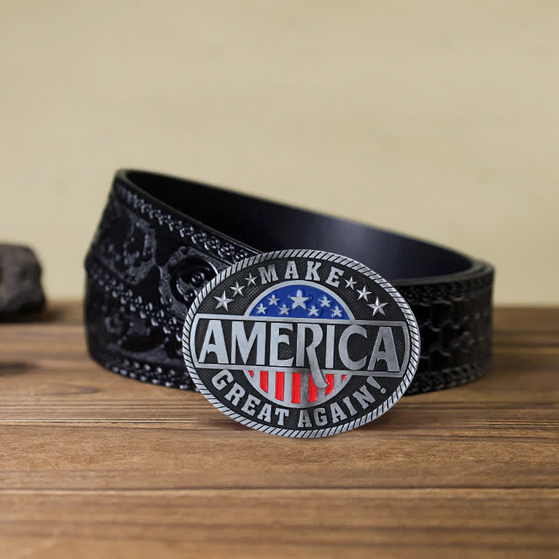 Ceinture en cuir à boucle pour homme « Make America Great Again »