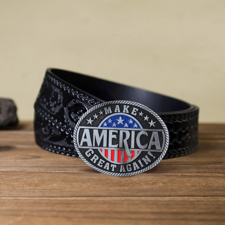 Ceinture en cuir à boucle pour homme « Make America Great Again »