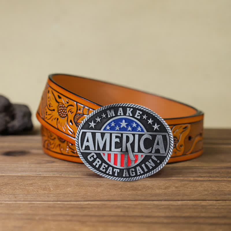 Ceinture en cuir à boucle pour homme « Make America Great Again »