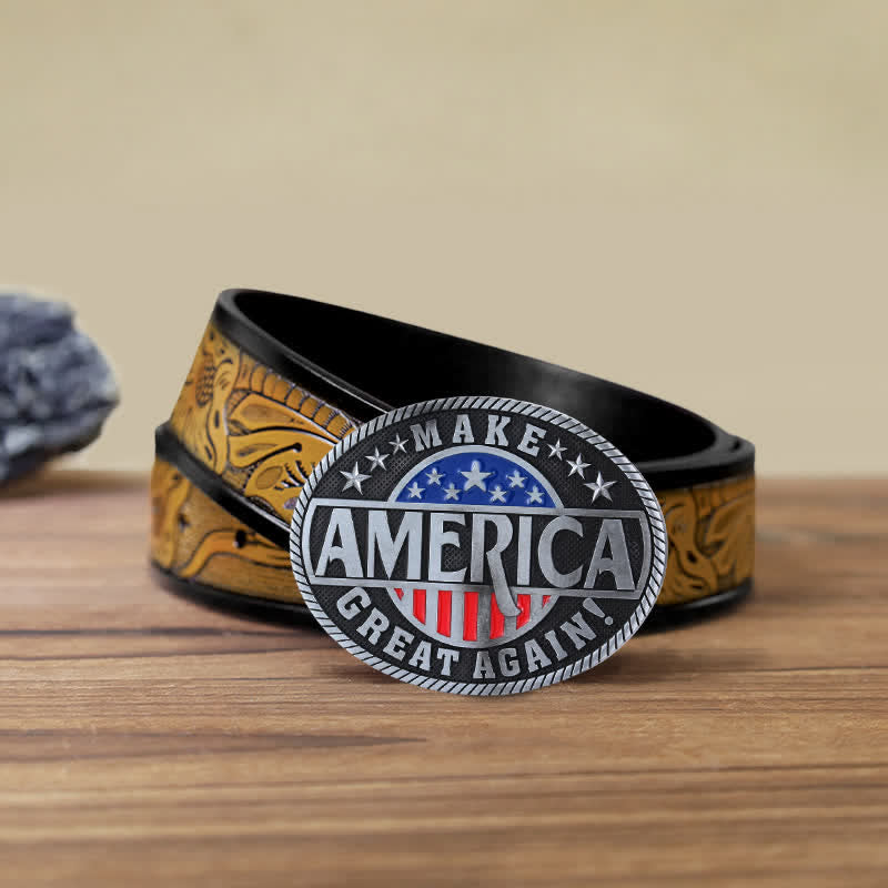 Ceinture en cuir à boucle pour homme « Make America Great Again »