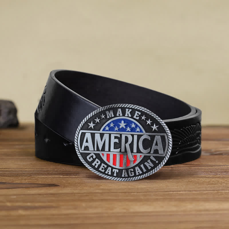 Ceinture en cuir à boucle pour homme « Make America Great Again »