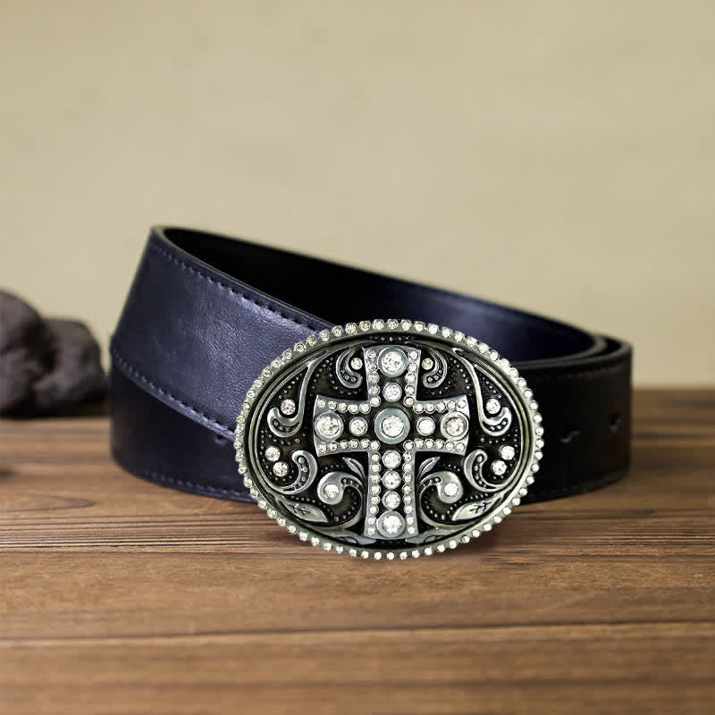 Ceinture en cuir à boucle croisée en strass cristal pour homme