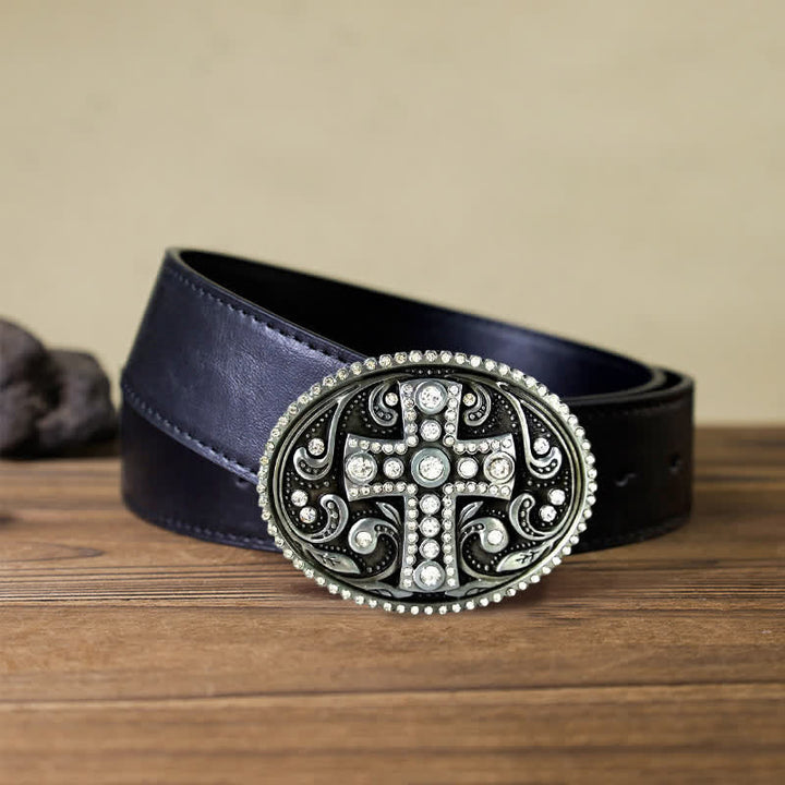Ceinture en cuir à boucle croisée en strass cristal pour homme