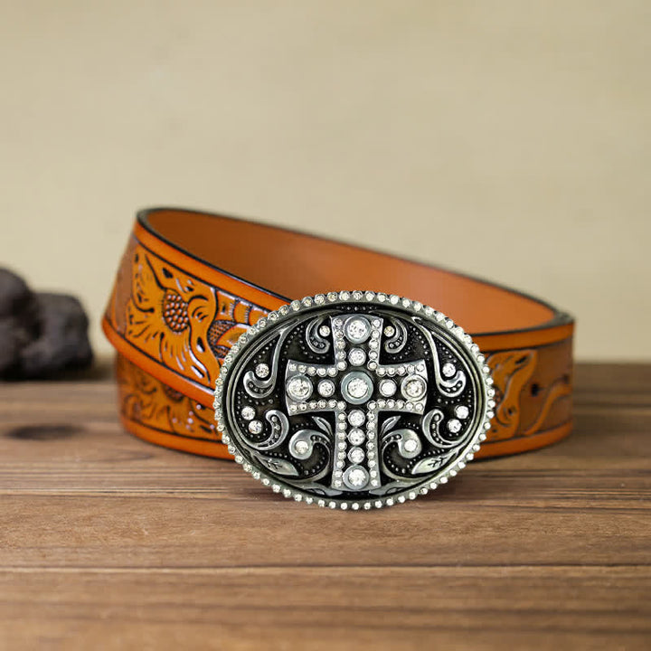 Ceinture en cuir à boucle croisée en strass cristal pour homme