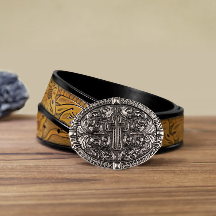 Ceinture en cuir à boucle croisée pour homme