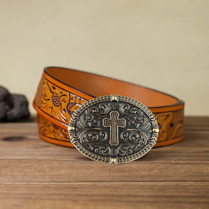 Ceinture en cuir à boucle croisée pour homme