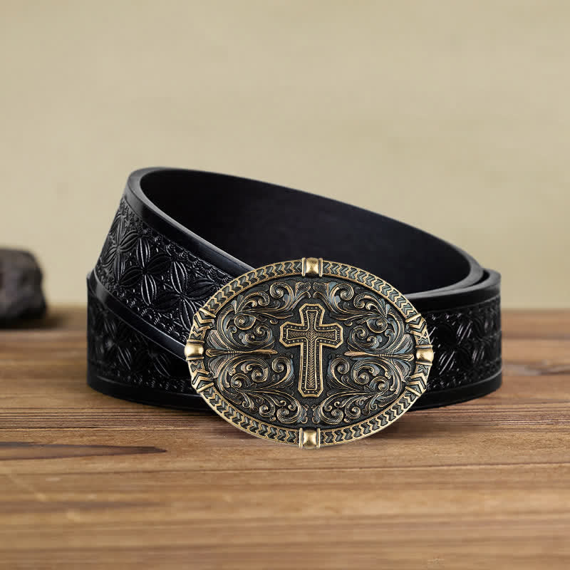 Ceinture en cuir à boucle croisée pour homme