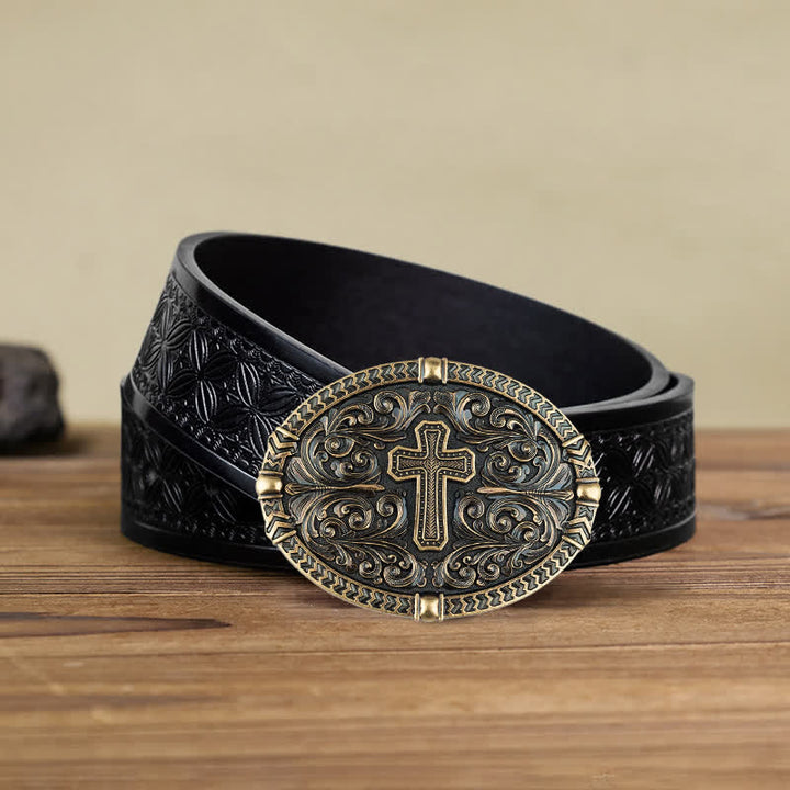 Ceinture en cuir à boucle croisée pour homme