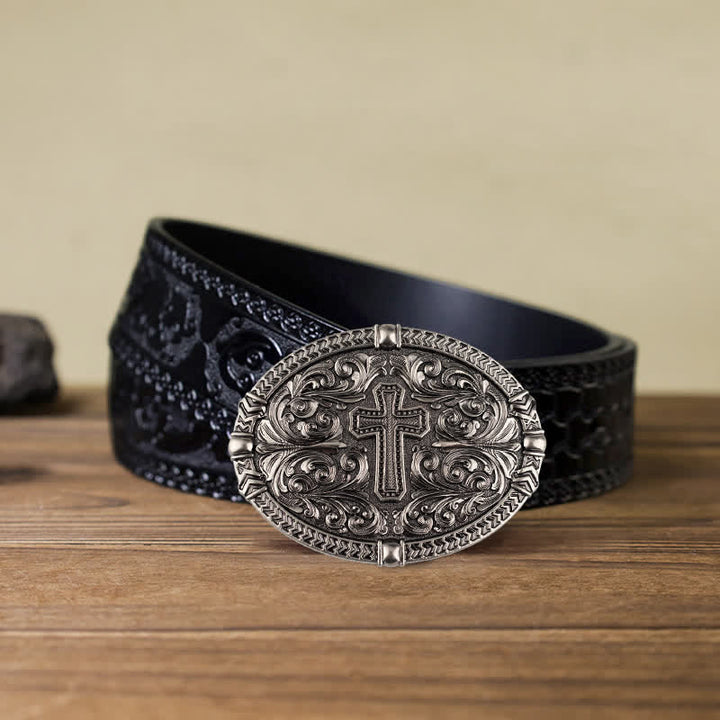 Ceinture en cuir à boucle croisée pour homme