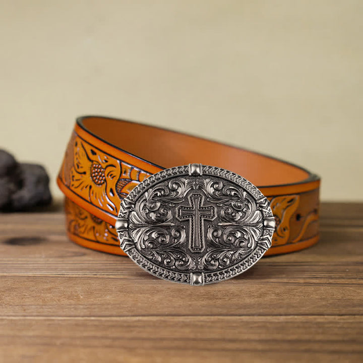 Ceinture en cuir à boucle croisée pour homme