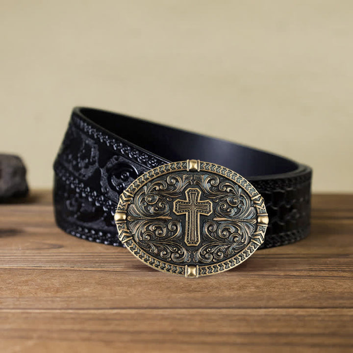 Ceinture en cuir à boucle croisée pour homme