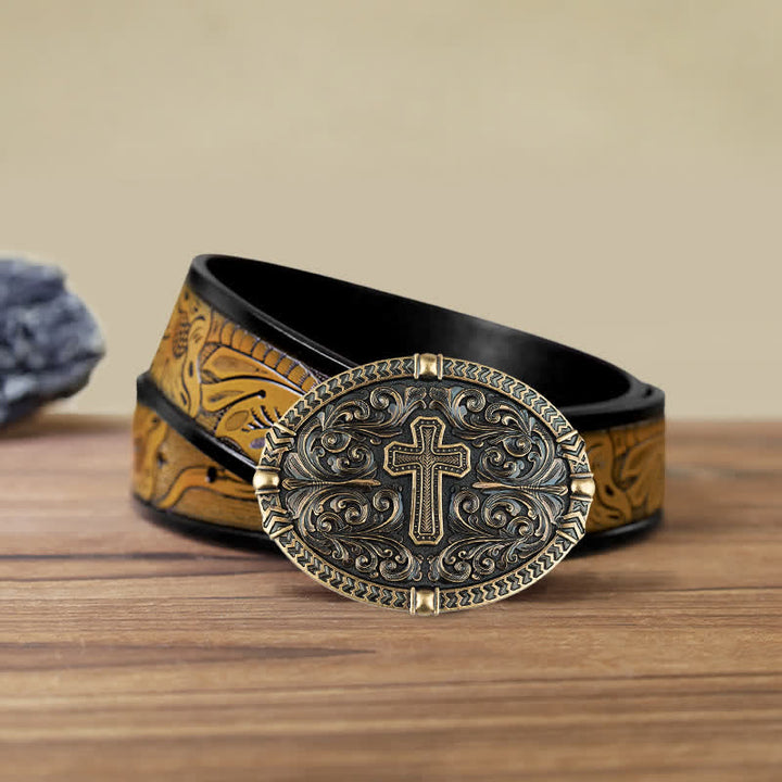 Ceinture en cuir à boucle croisée pour homme