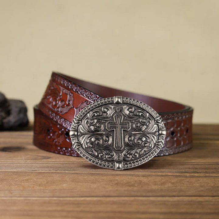 Ceinture en cuir à boucle croisée pour homme