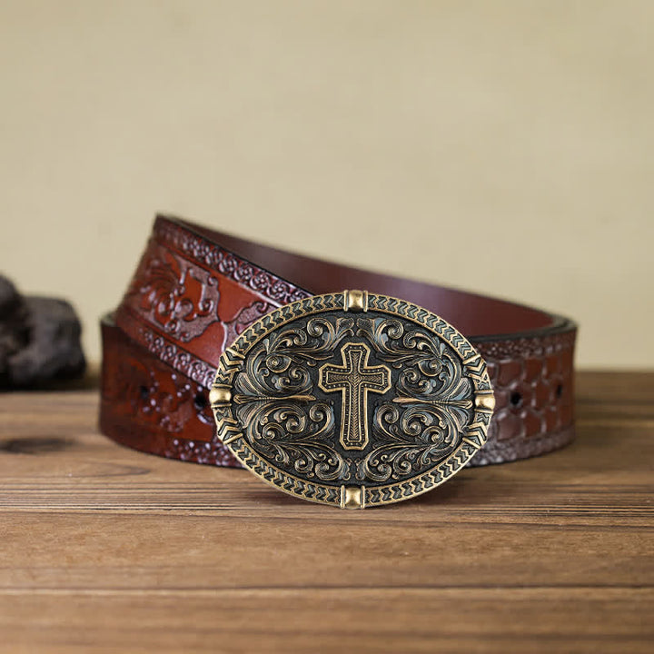 Ceinture en cuir à boucle croisée pour homme