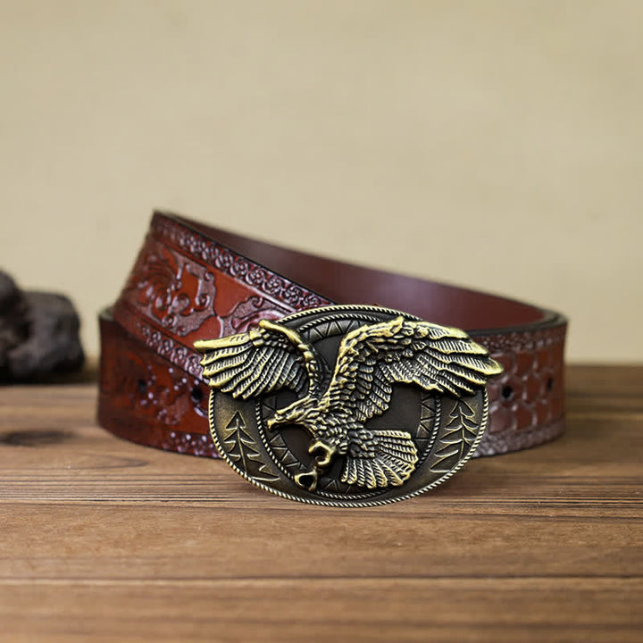 Ceinture en cuir à boucle pour homme avec motif aigle à tête blanche volante