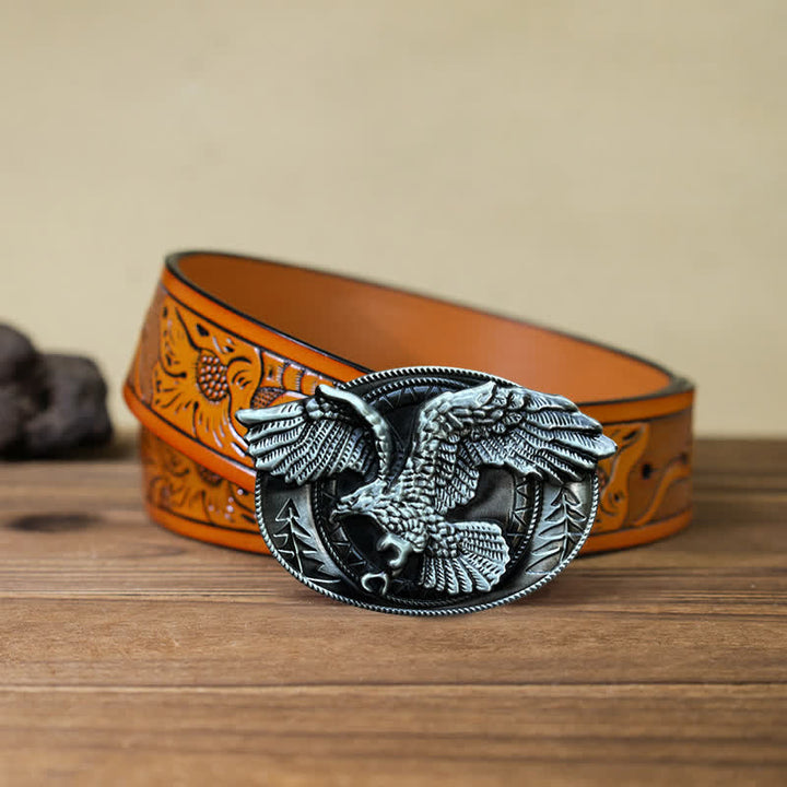 Ceinture en cuir à boucle pour homme avec motif aigle à tête blanche volante