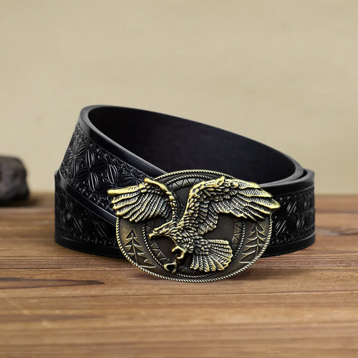 Ceinture en cuir à boucle pour homme avec motif aigle à tête blanche volante