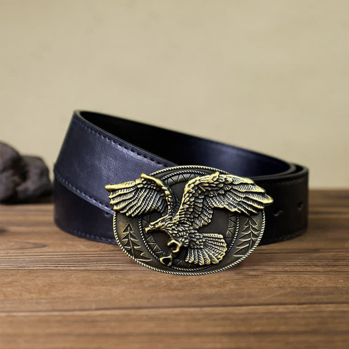 Ceinture en cuir à boucle pour homme avec motif aigle à tête blanche volante