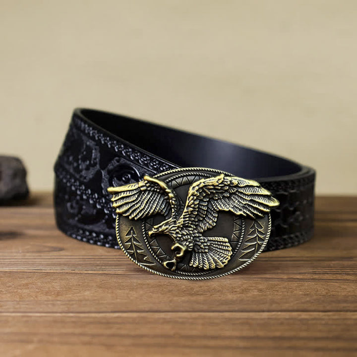 Ceinture en cuir à boucle pour homme avec motif aigle à tête blanche volante