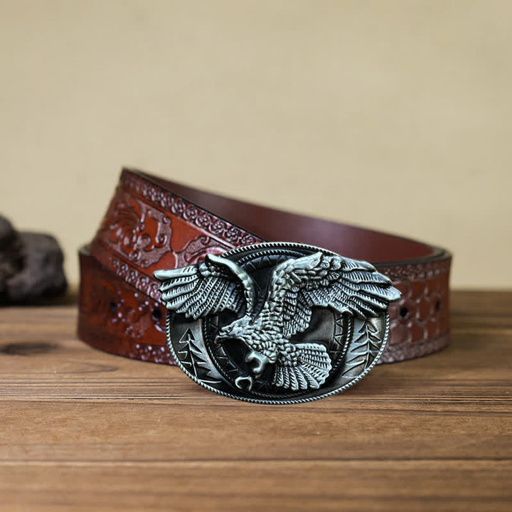 Ceinture en cuir à boucle pour homme avec motif aigle à tête blanche volante