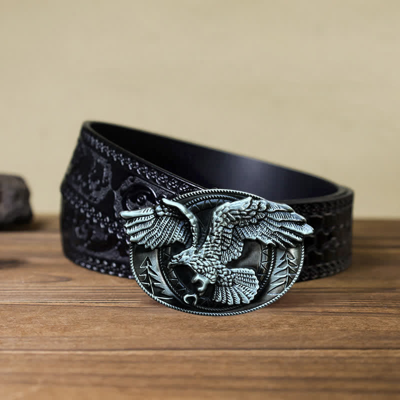 Ceinture en cuir à boucle pour homme avec motif aigle à tête blanche volante