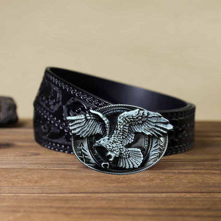 Ceinture en cuir à boucle pour homme avec motif aigle à tête blanche volante