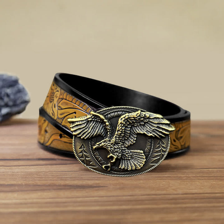 Ceinture en cuir à boucle pour homme avec motif aigle à tête blanche volante