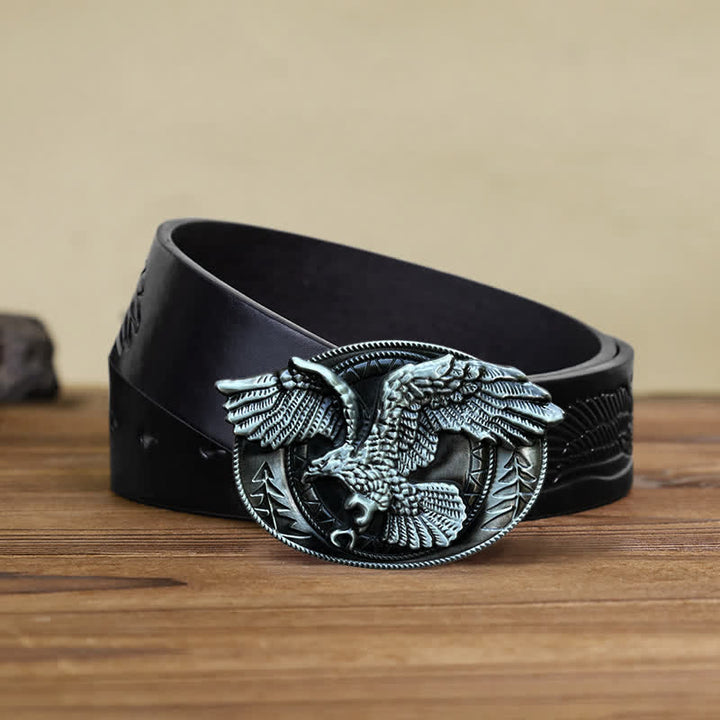 Ceinture en cuir à boucle pour homme avec motif aigle à tête blanche volante