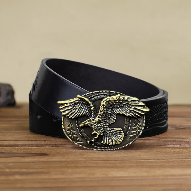 Ceinture en cuir à boucle pour homme avec motif aigle à tête blanche volante