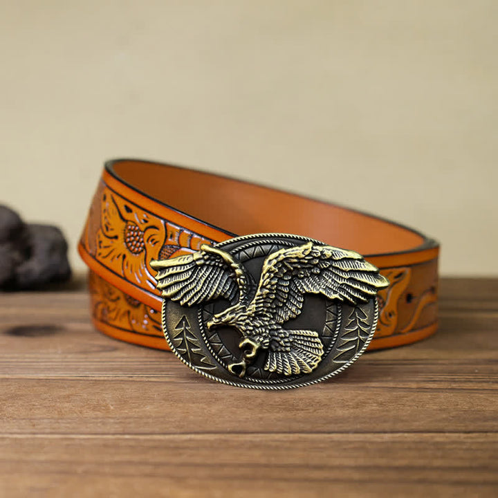Ceinture en cuir à boucle pour homme avec motif aigle à tête blanche volante