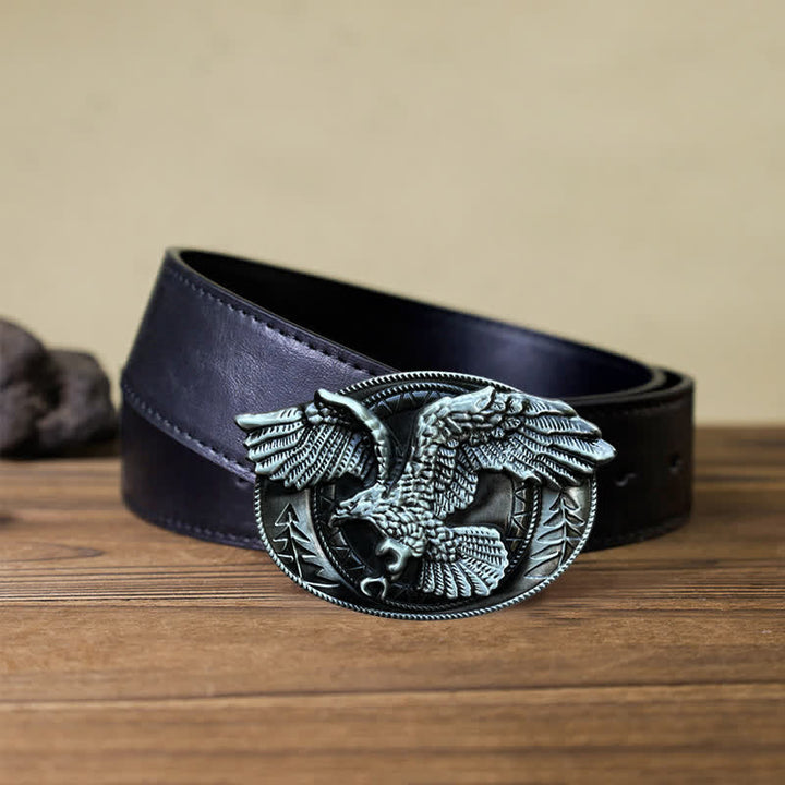 Ceinture en cuir à boucle pour homme avec motif aigle à tête blanche volante
