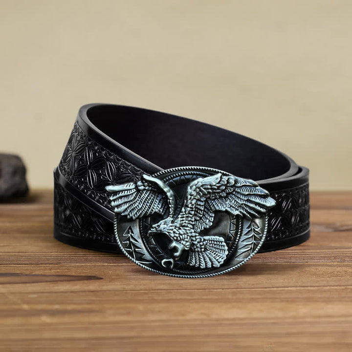 Ceinture en cuir à boucle pour homme avec motif aigle à tête blanche volante