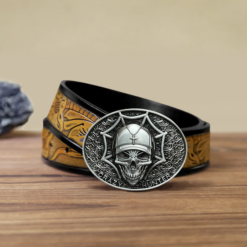Ceinture en cuir à boucle tête de mort Crazy Hunter DIY pour homme