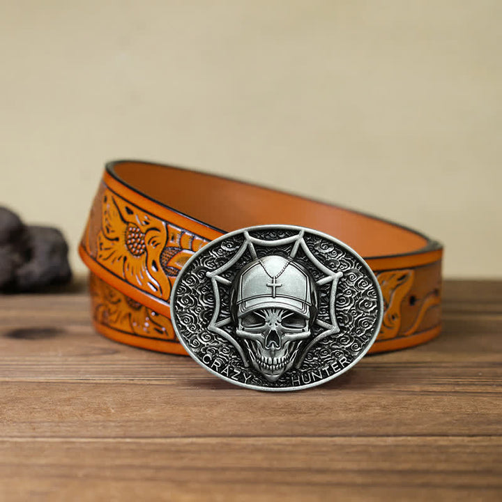 Ceinture en cuir à boucle tête de mort Crazy Hunter DIY pour homme